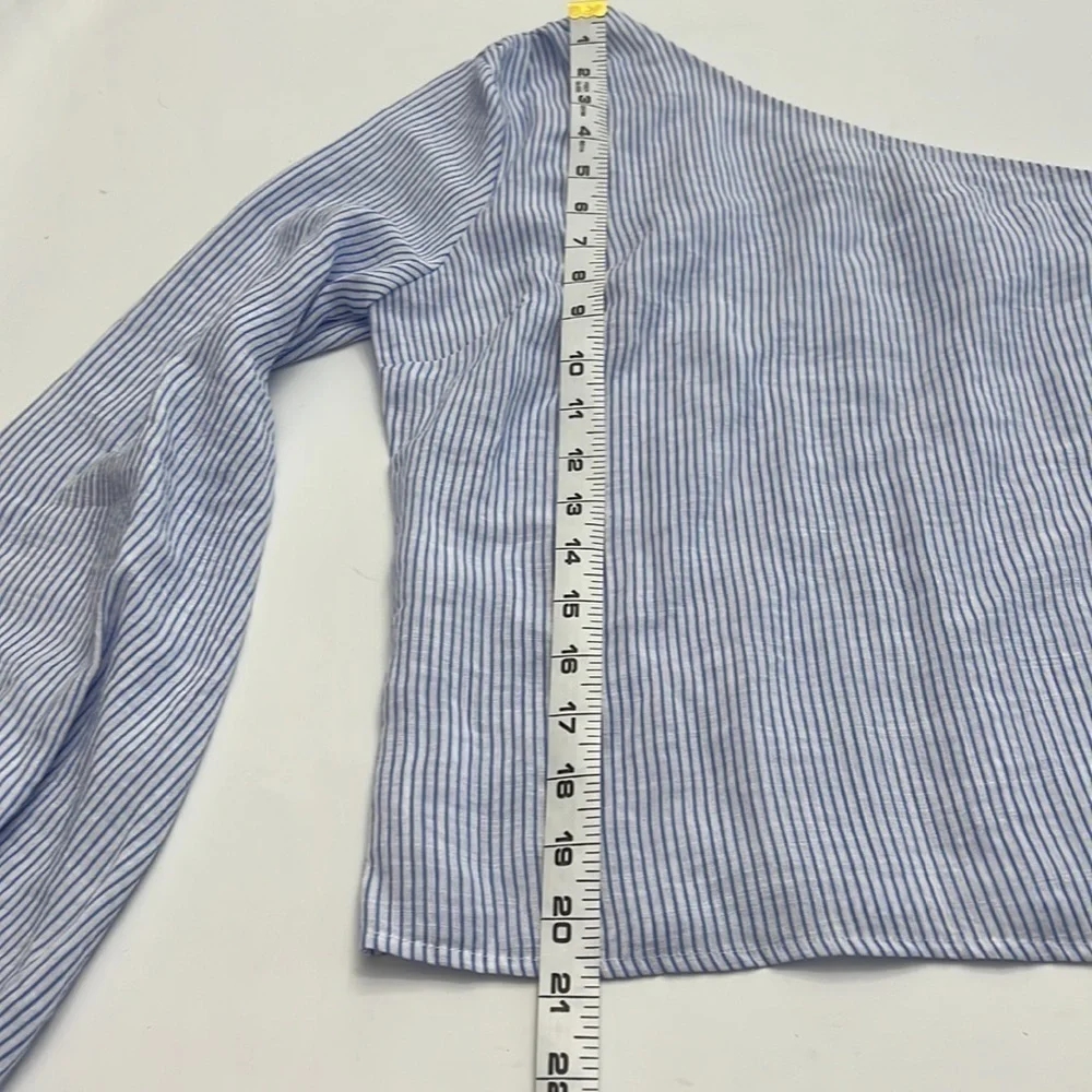 L’ Academie romantic sleeve blue & white pinstripe shirt size S - Picture 14 of 16